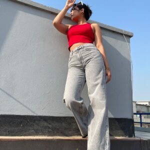 Grey High Waist Wide Leg Jeans